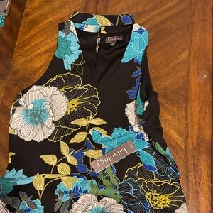 NWT Luxology Women's Sleeveless Floral Blouse - Black, Blue, Yellow